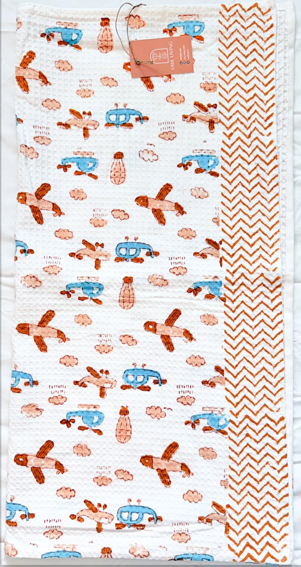 Brown Aeroplane Handblock Waffle Cotton Kids Bath Towel image 3