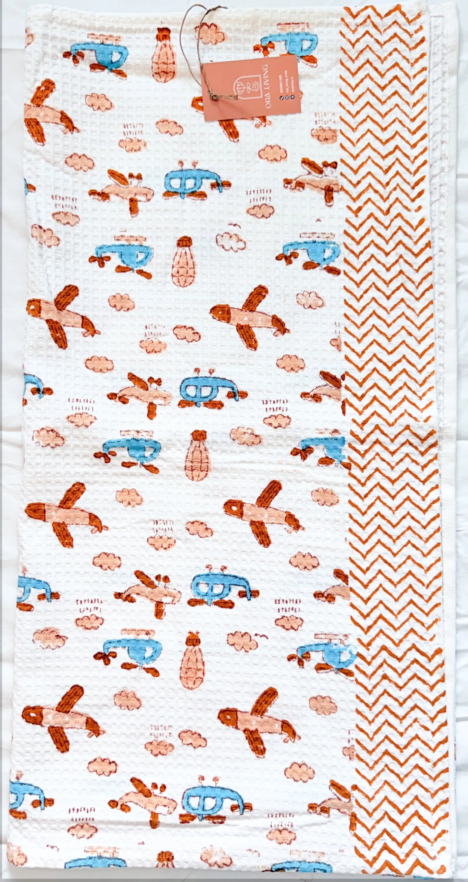 Brown Aeroplane Handblock Waffle Cotton Kids Bath Towel image 3