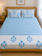 Sky Blue Geometric Handblock Premium Cotton Bedsheet Set — hand-block printed bedsheet set, product view 9.