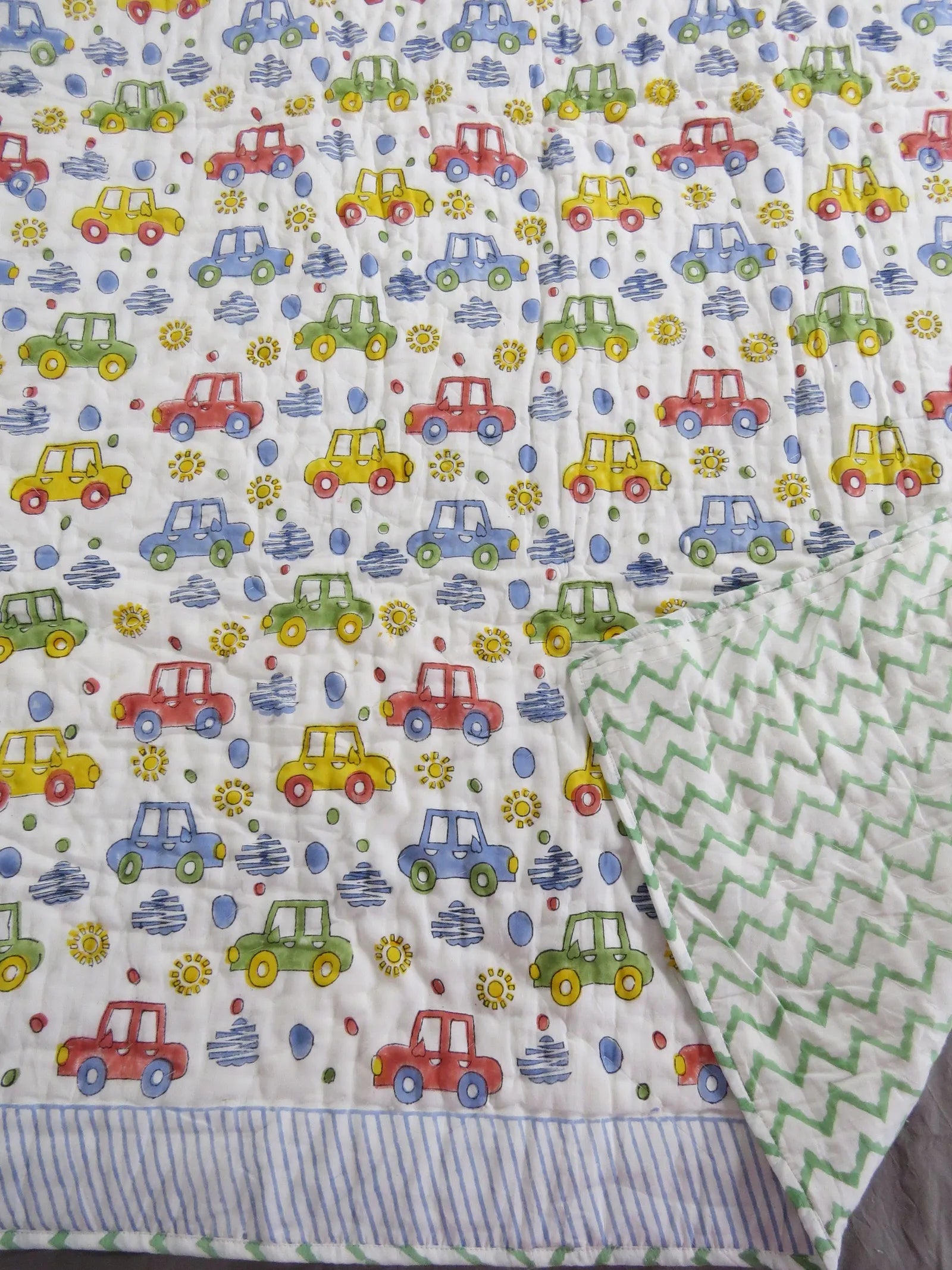 Colorful Car Handblock Mul Cotton Kids Quilt image 2