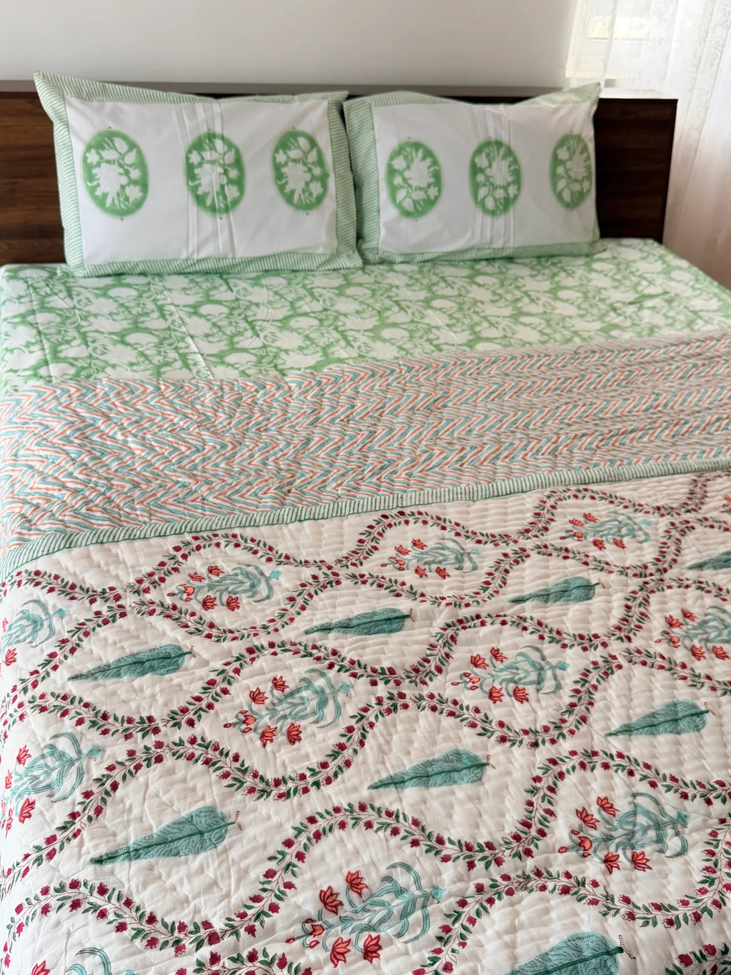 Cypress Floral Handblock Mul Cotton Quilt Double image 2