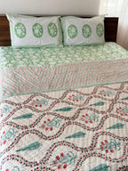 Cypress Floral Handblock Mul Cotton Quilt Double image 2