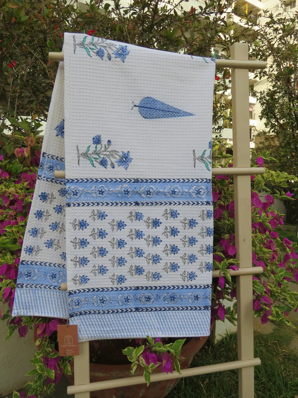 Cypress Floral Handblock Waffle Cotton Bath Towel image 1