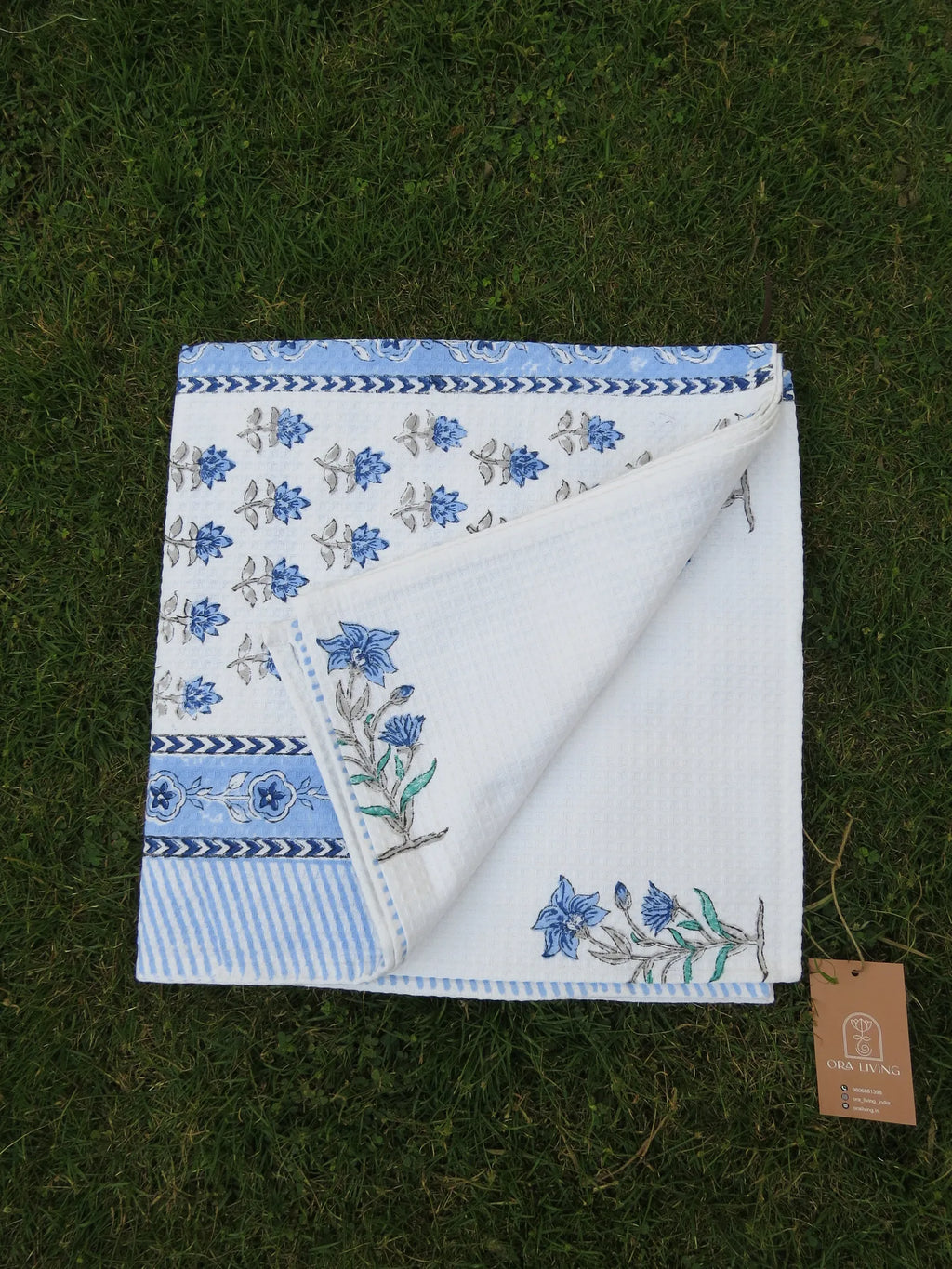 Cypress Floral Handblock Waffle Cotton Bath Towel image 3