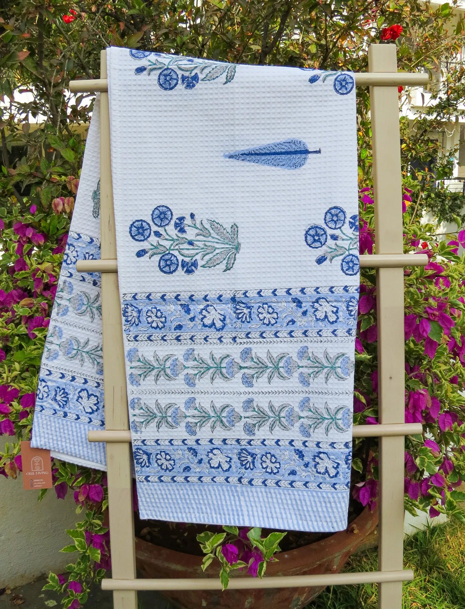 Cypress Flower Leaf Handblock Waffle Cotton Bath Towel image 1