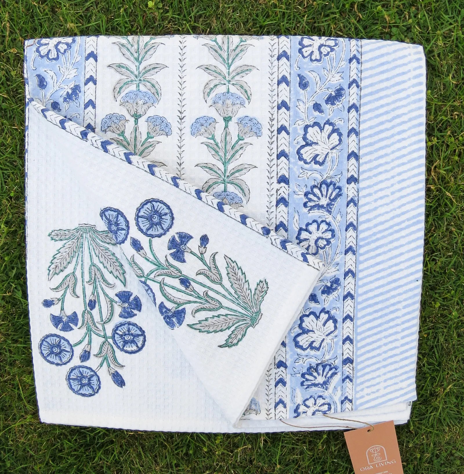 Cypress Flower Leaf Handblock Waffle Cotton Bath Towel image 4