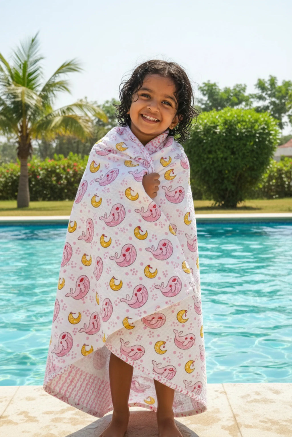Dolphin Handblock Waffle Cotton Kids Bath Towel image 1