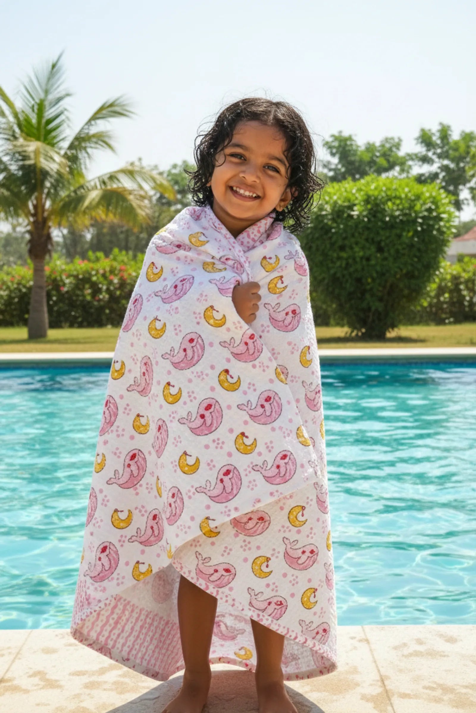Dolphin Handblock Waffle Cotton Kids Bath Towel image 1