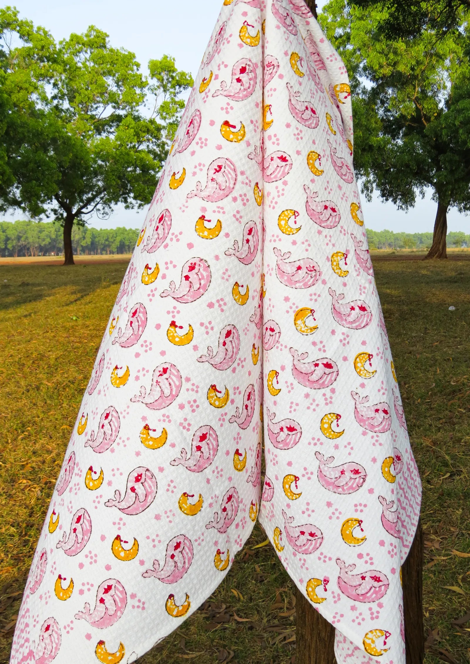 Dolphin Handblock Waffle Cotton Kids Bath Towel image 2