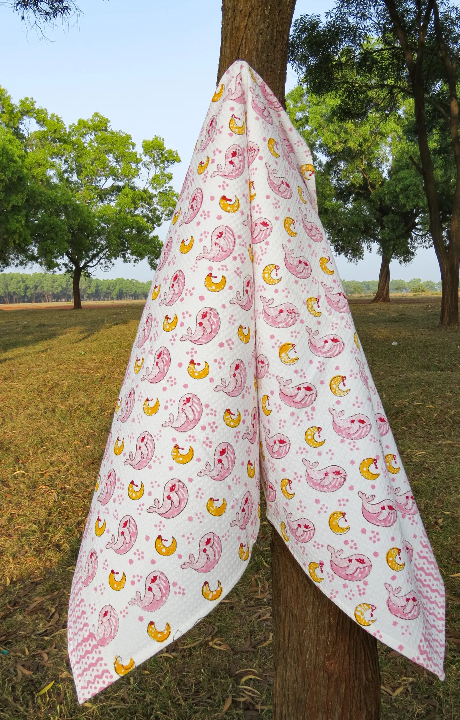 Dolphin Handblock Waffle Cotton Kids Bath Towel image 3