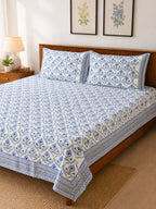 Blue Floral Butta Handblock Premium Cotton Bedsheet Set — hand-block printed bedsheet set, product view 9.