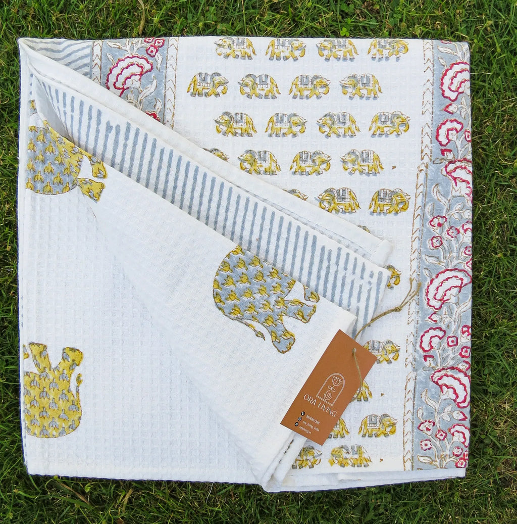 Elephant Umbrella Handblock Waffle Cotton Bath Towel image 3