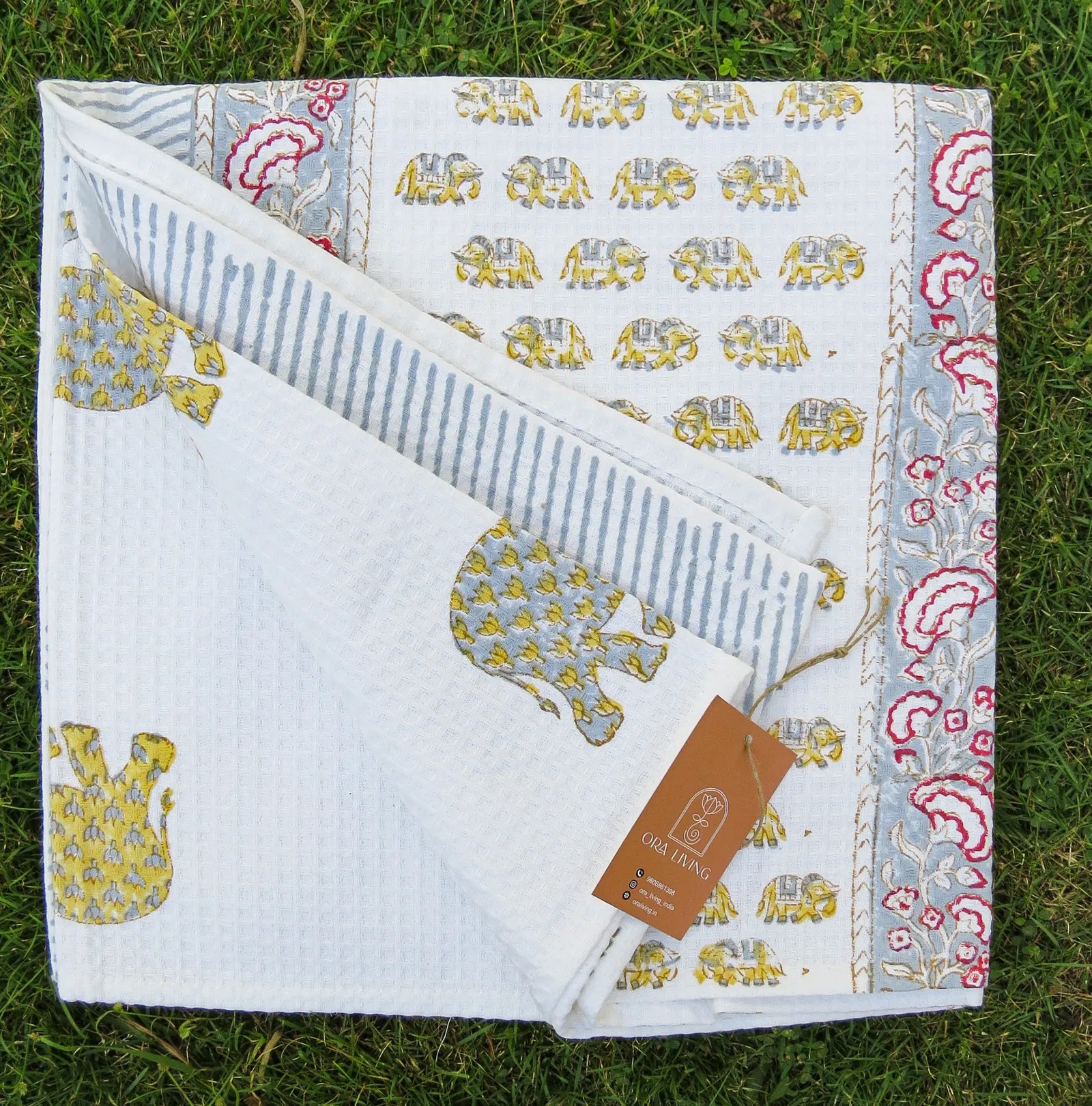 Elephant Umbrella Handblock Waffle Cotton Bath Towel image 3