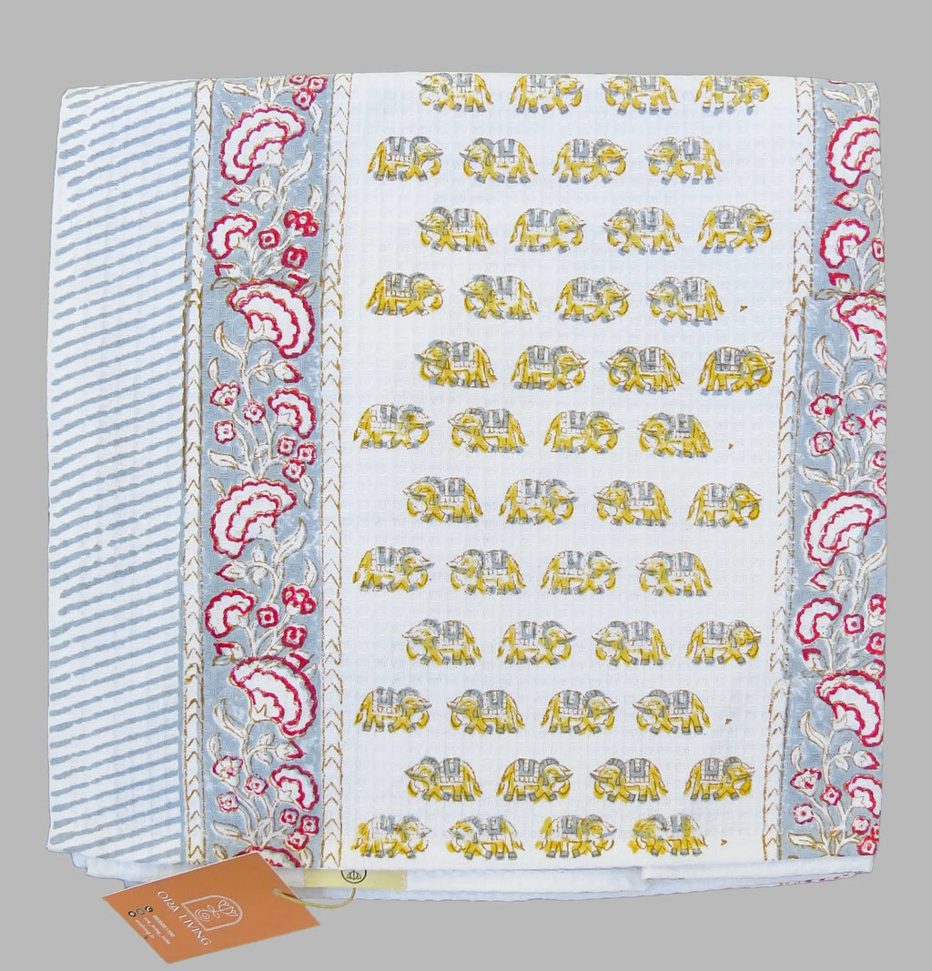 Elephant Umbrella Handblock Waffle Cotton Bath Towel image 4