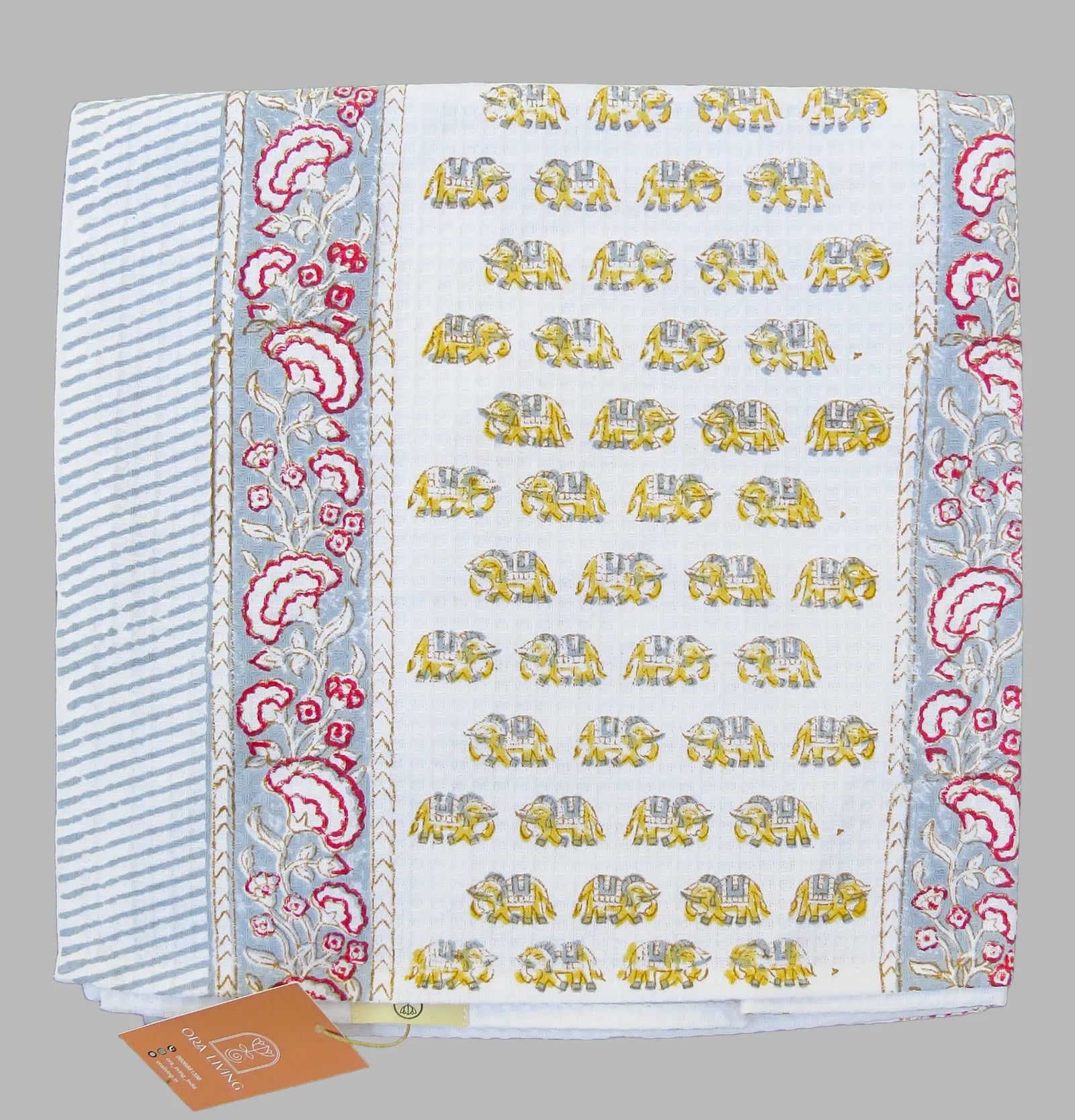 Elephant Umbrella Handblock Waffle Cotton Bath Towel image 4