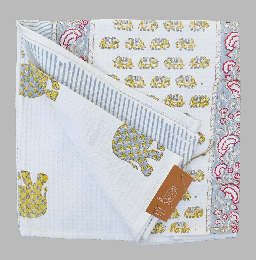 Elephant Umbrella Handblock Waffle Cotton Bath Towel image 5