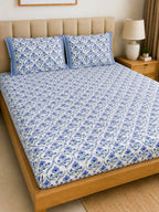 Blue Floral Butta Handblock Premium Cotton Bedsheet Set — hand-block printed bedsheet set, product view 10.