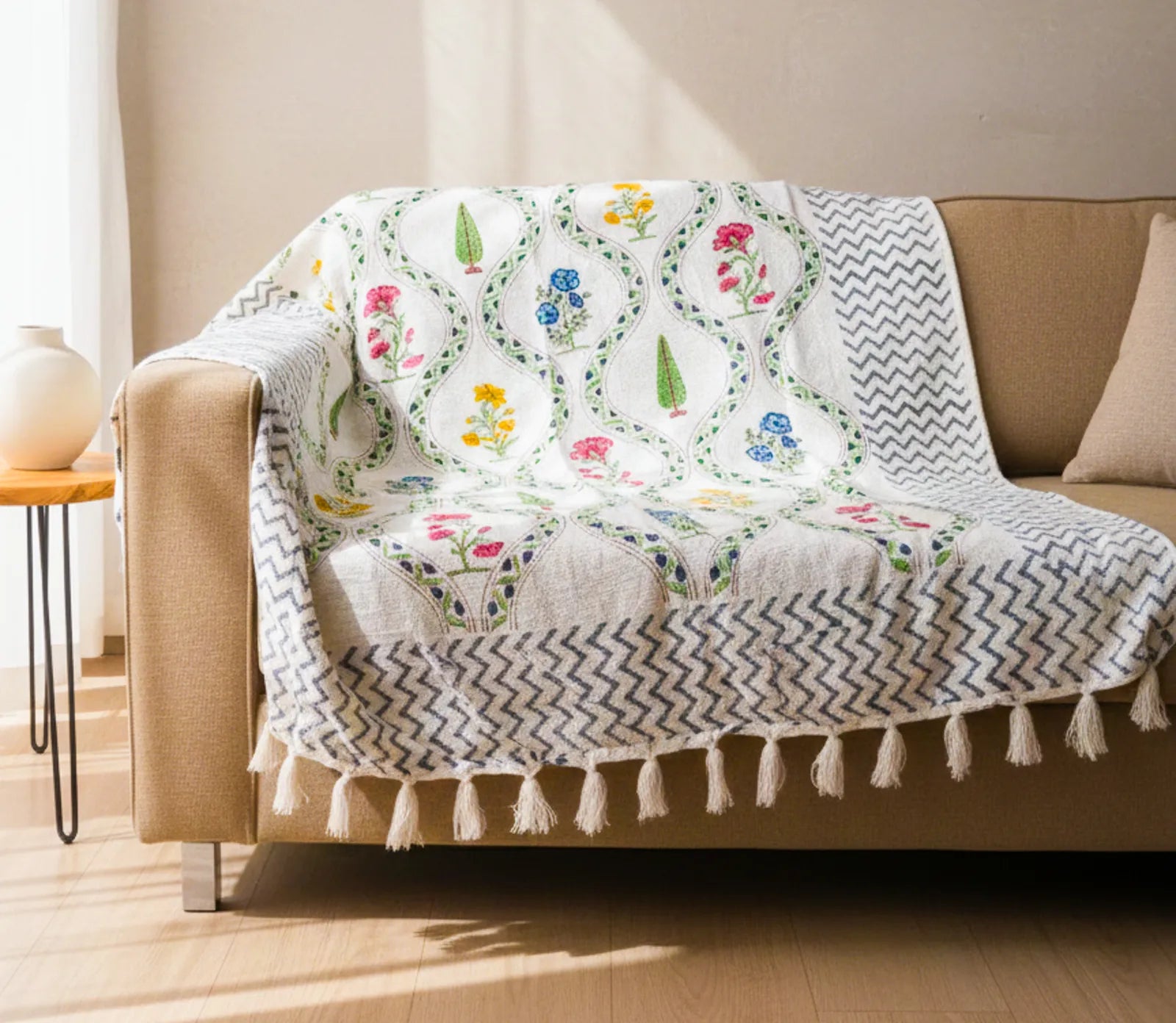 Floral Jal Handblock TNT Cotton Throw Blanket image 1
