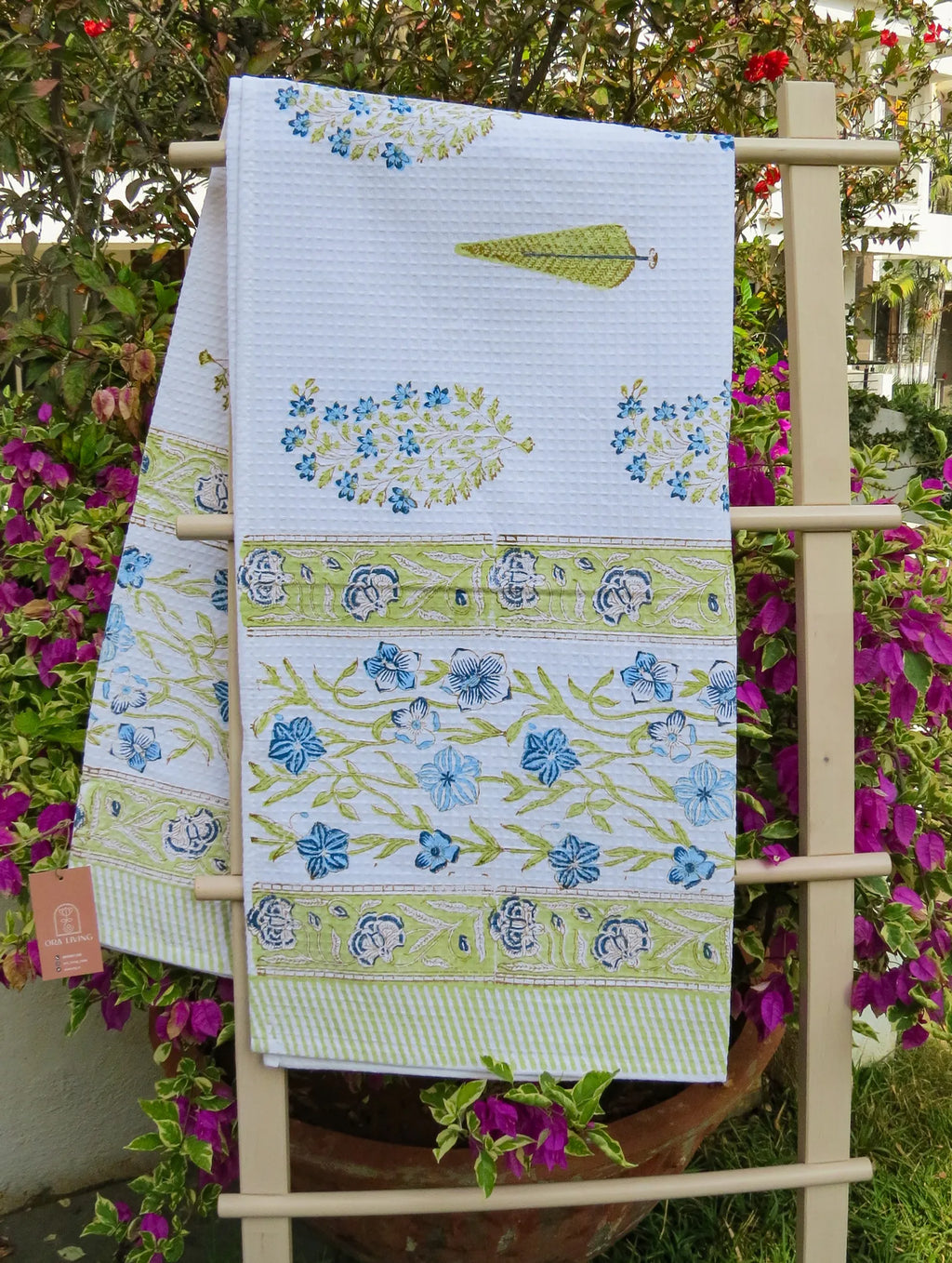 Flower Leaf Bel Handblock Waffle Cotton Bath Towel image 1