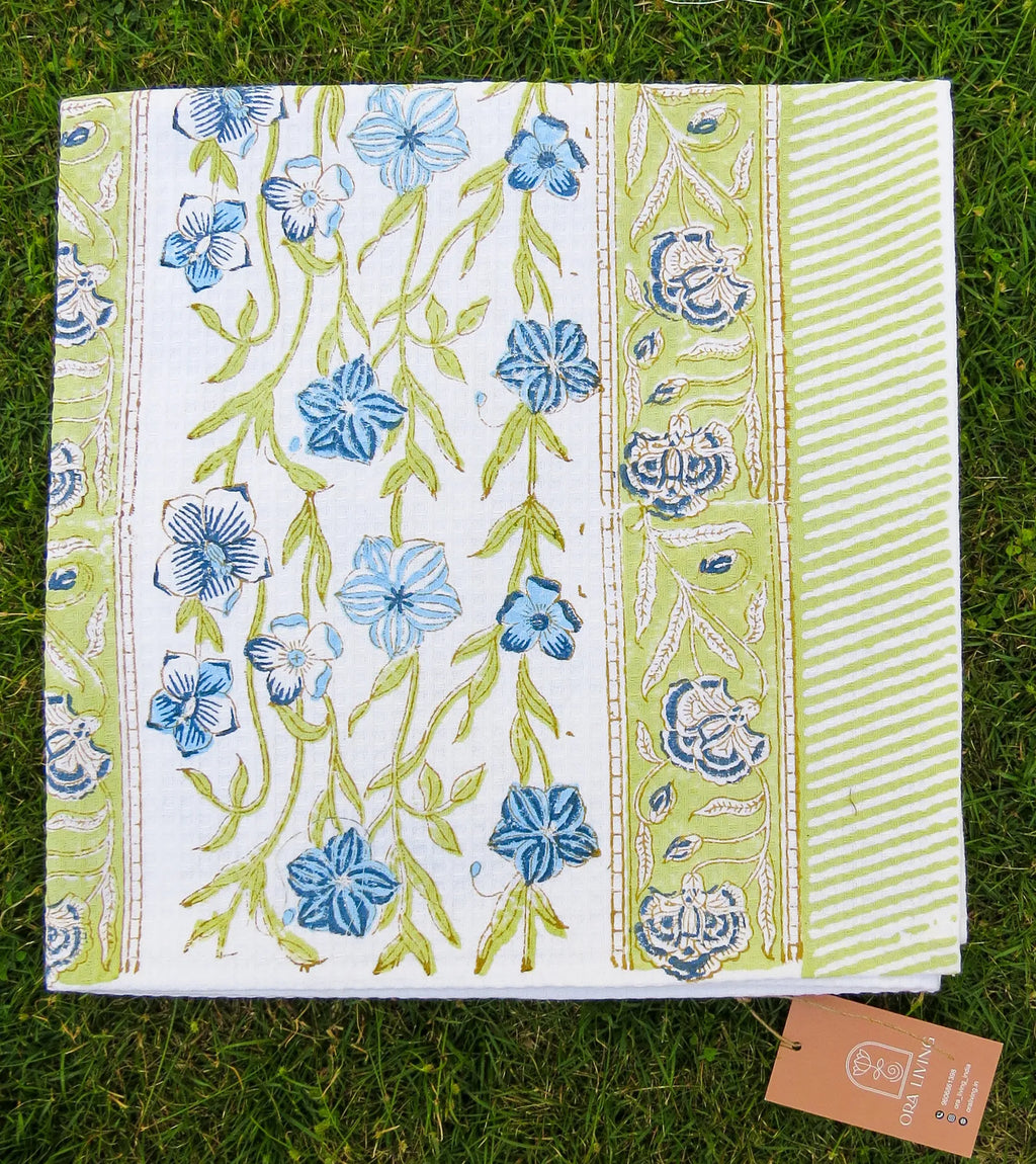 Flower Leaf Bel Handblock Waffle Cotton Bath Towel image 3