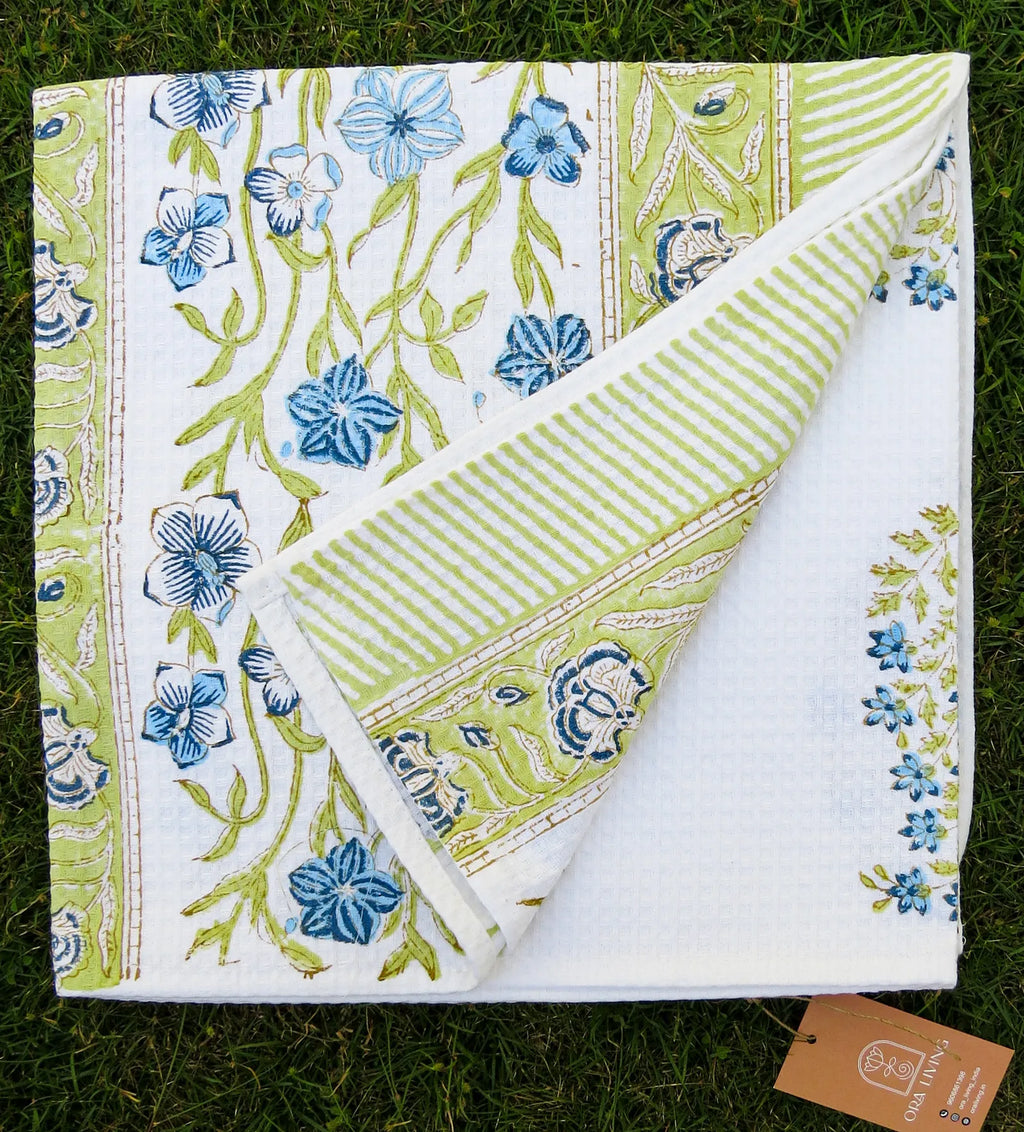 Flower Leaf Bel Handblock Waffle Cotton Bath Towel image 4