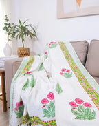 Green Cypress Garden Handblock TNT Cotton Throw Blanket image 1