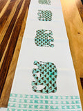 Green Elephant Handblock Canvas Cotton Table Runner image 1