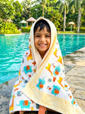 Green Elephant Yellow Giraffe Handblock Waffle Cotton Kids Bath Towel image 1