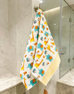 Green Elephant Yellow Giraffe Handblock Waffle Cotton Kids Bath Towel image 2