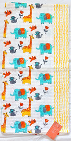 Green Elephant Yellow Giraffe Handblock Waffle Cotton Kids Bath Towel image 3