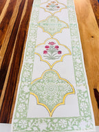 Green Floral Jal Handblock Canvas Cotton Table Runner image 1