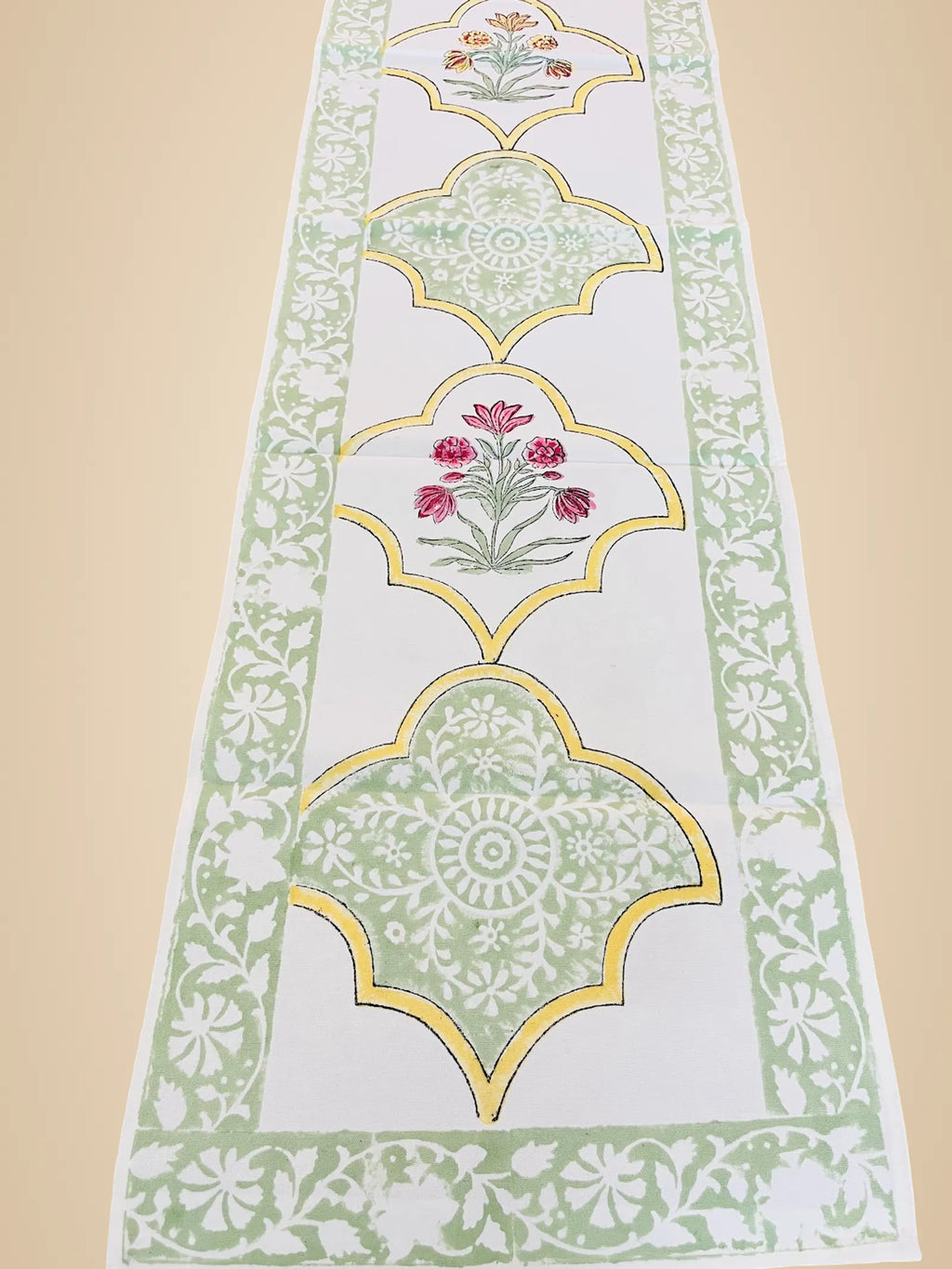 Green Floral Jal Handblock Canvas Cotton Table Runner image 2