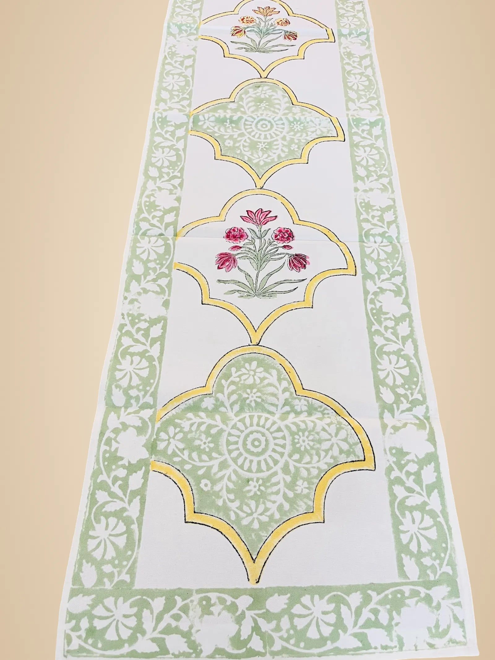 Green Floral Jal Handblock Canvas Cotton Table Runner image 2