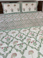 Green Floral Jal Pure Mulmul Quilted Bedcover image 1