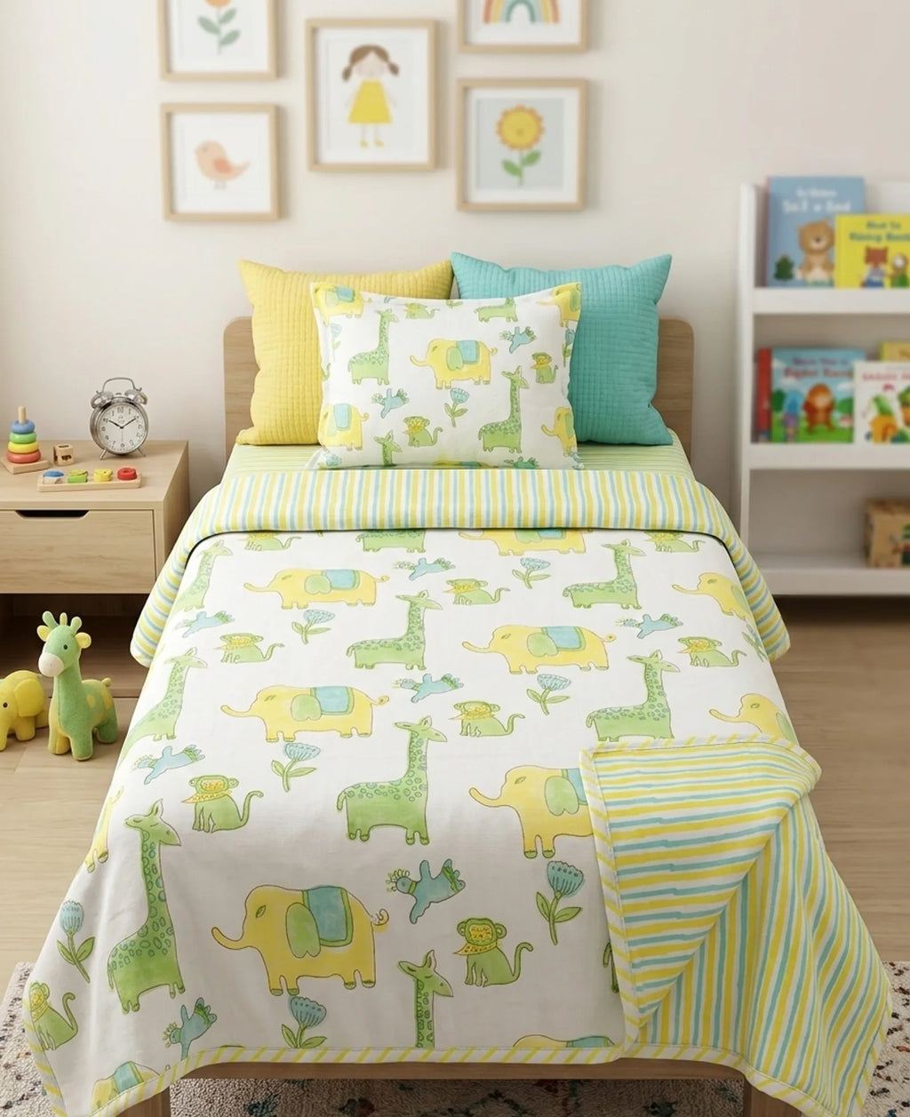 Green Jungle Handblock Mul Cotton Kids Dohar image 1