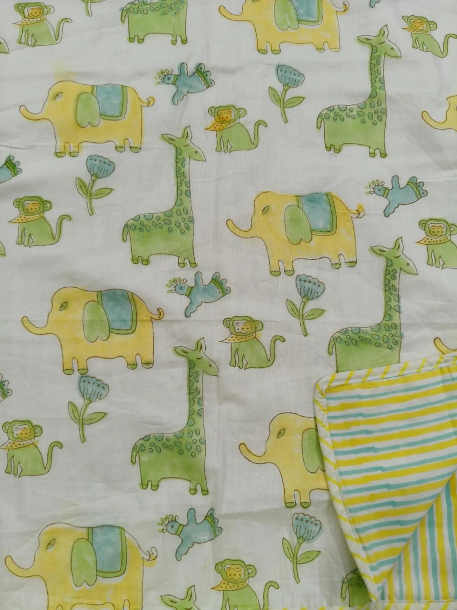 Green Jungle Handblock Mul Cotton Kids Dohar image 2