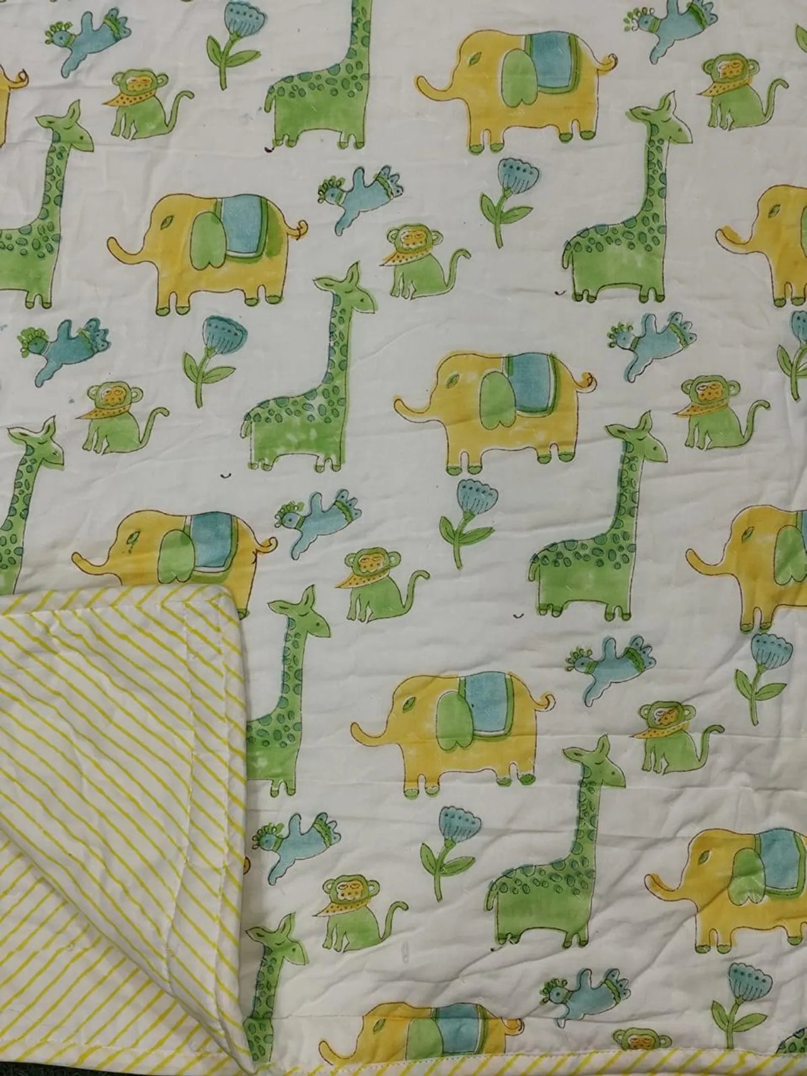 Green Jungle Handblock Mul Cotton Kids Quilt image 2