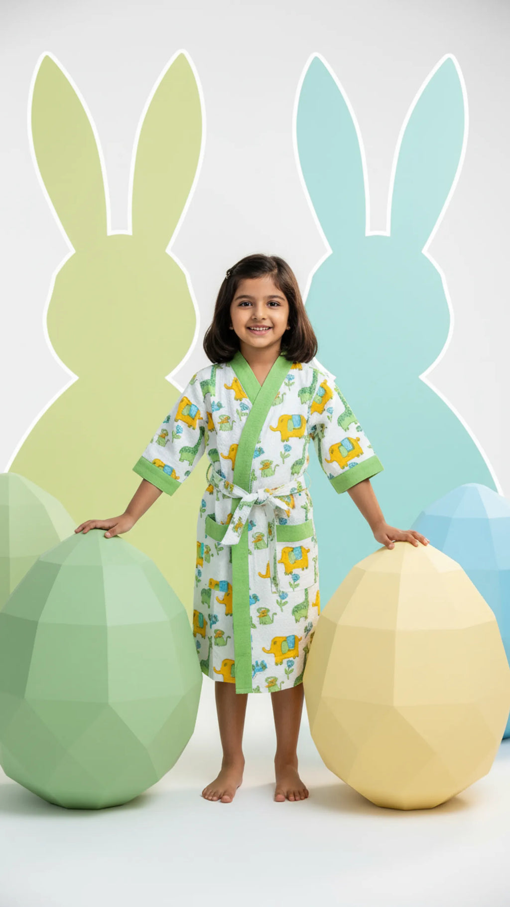Green Jungle Waffle Cotton Kids Bathrobe image 1