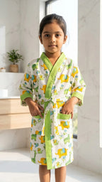 Green Jungle Waffle Cotton Kids Bathrobe image 2