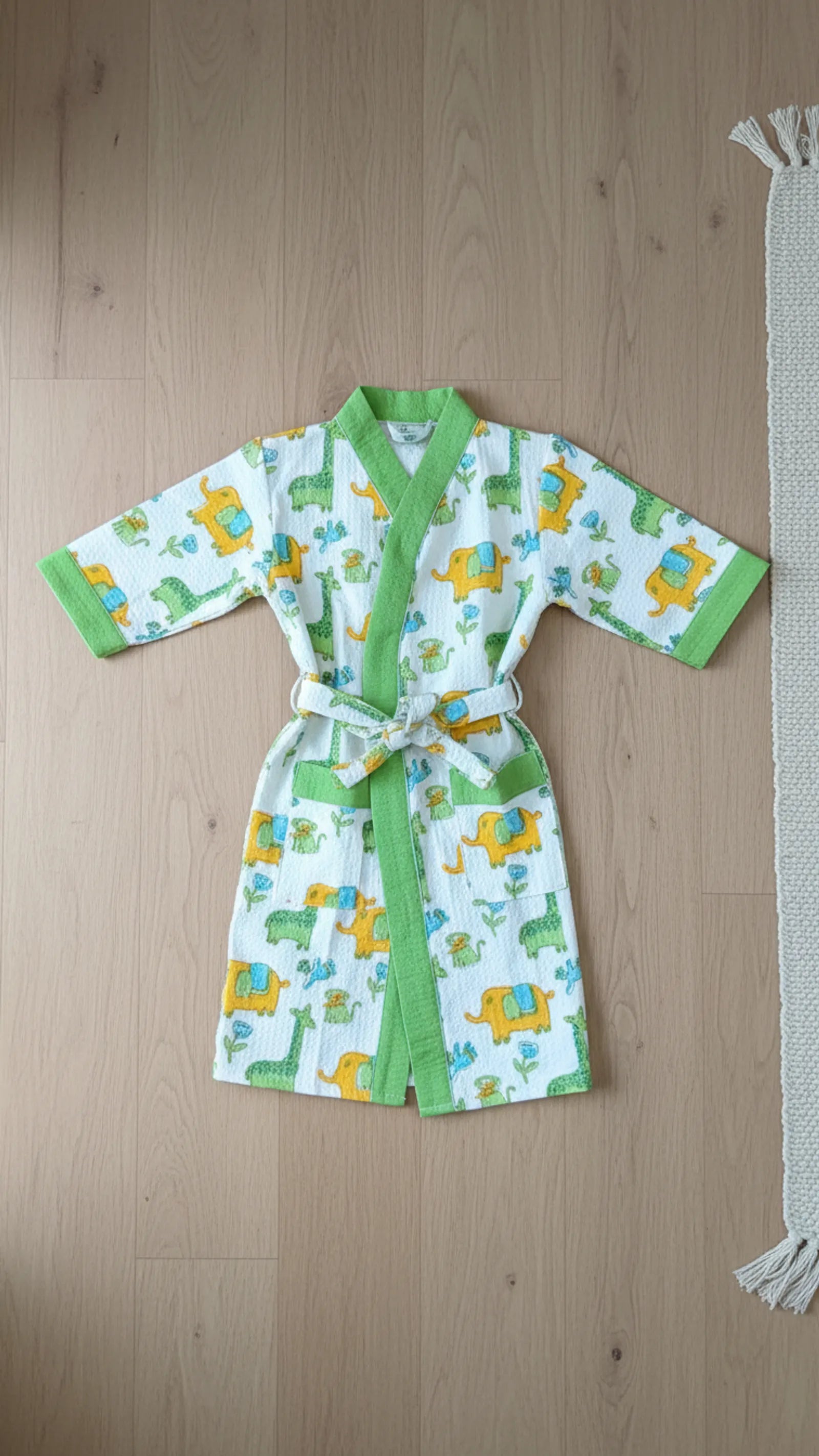 Green Jungle Waffle Cotton Kids Bathrobe image 3