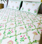Green & Maroon Floral Handblock Printed Premium Cotton Bedsheet Set image 3