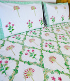 Green & Maroon Floral Handblock Printed Premium Cotton Bedsheet Set image 4