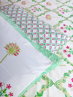 Green & Maroon Floral Handblock Printed Premium Cotton Bedsheet Set image 5
