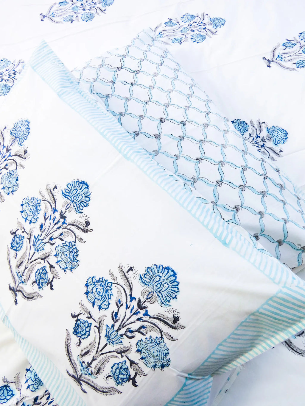Blue Boota Floral Handblock Printed Premium Cotton Bedsheet Set image 3