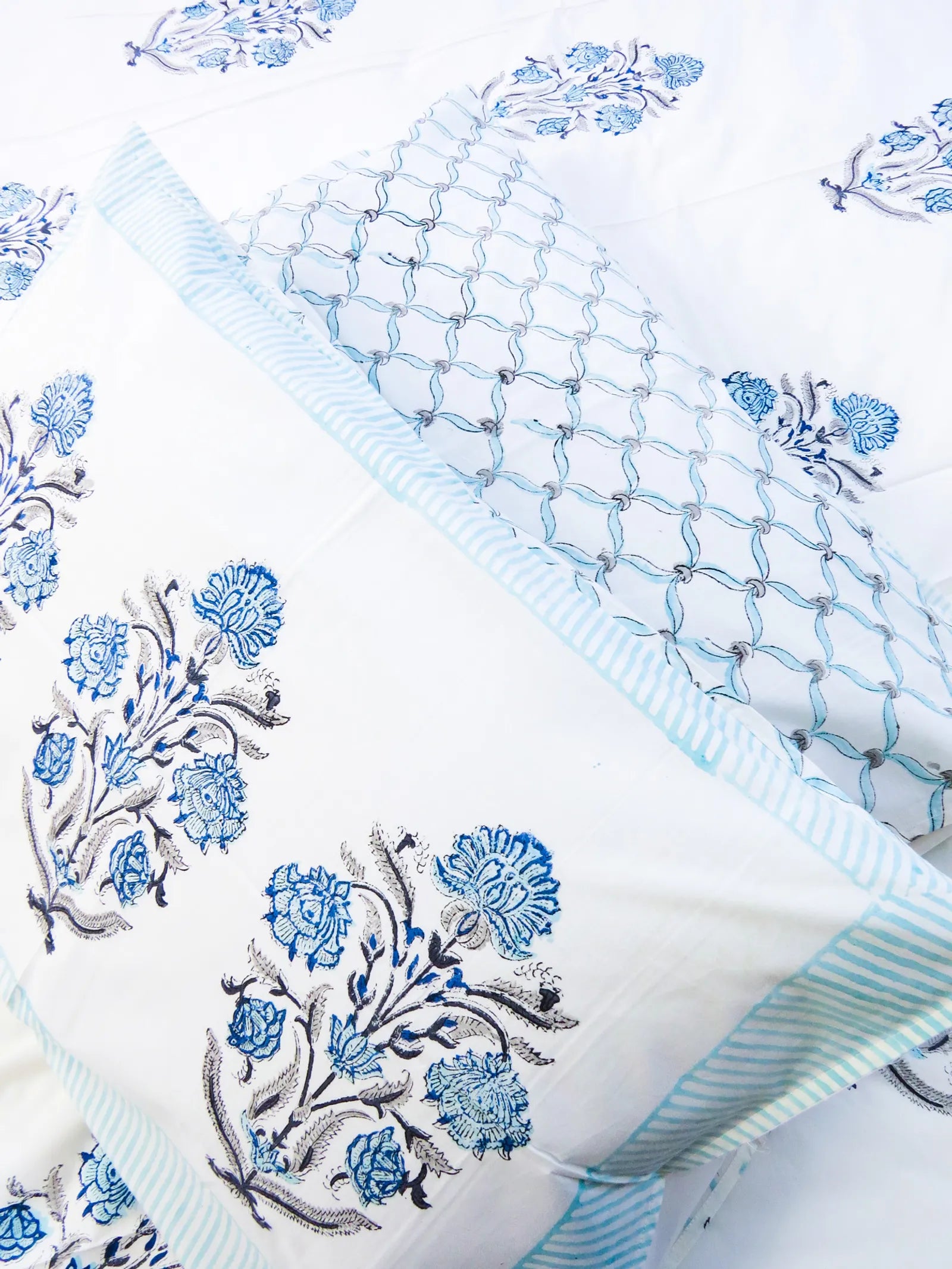 Blue Boota Floral Handblock Printed Premium Cotton Bedsheet Set image 3