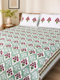 Green & Maroon Phool Jal Handblock Premium Cotton Bedsheet Set image 1