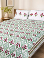 Green & Maroon Phool Jal Handblock Premium Cotton Bedsheet Set image 1
