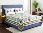 Green & Maroon Phool Jal Handblock Premium Cotton Bedsheet Set image 2