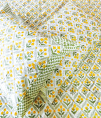 Grey & Yellow Floral Handblock Premium Cotton Bedsheet Set image 4