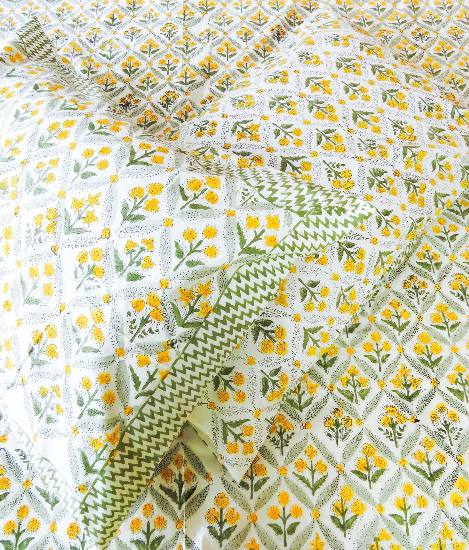 Grey & Yellow Floral Handblock Premium Cotton Bedsheet Set image 4